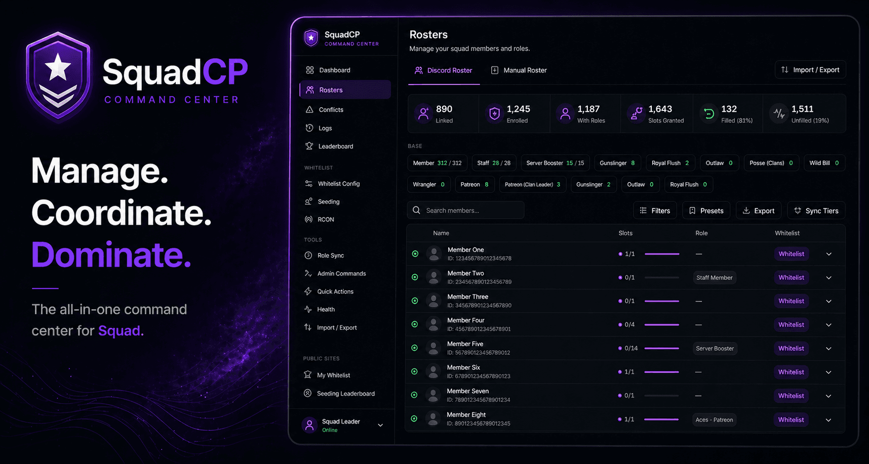 SquadCP admin dashboard preview